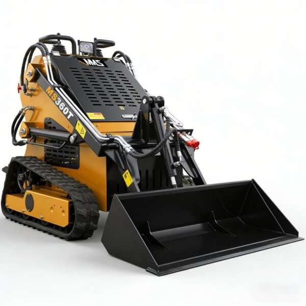 Mms New Mini Skid Steer Loader Ms360t, 13.5hp 420cc Rato GAS Engine Stand-on Crawler Loader, Foldable Pedals Track Loader, Yellow