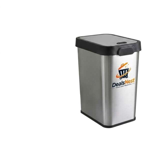 DealsNest Stainless Steel Waste Basket with Black Lid Frame and Push Button